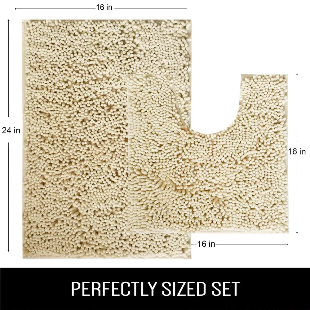 Lushomes Chenille Angora 2200 GSM No-Slip Bath Mat Set