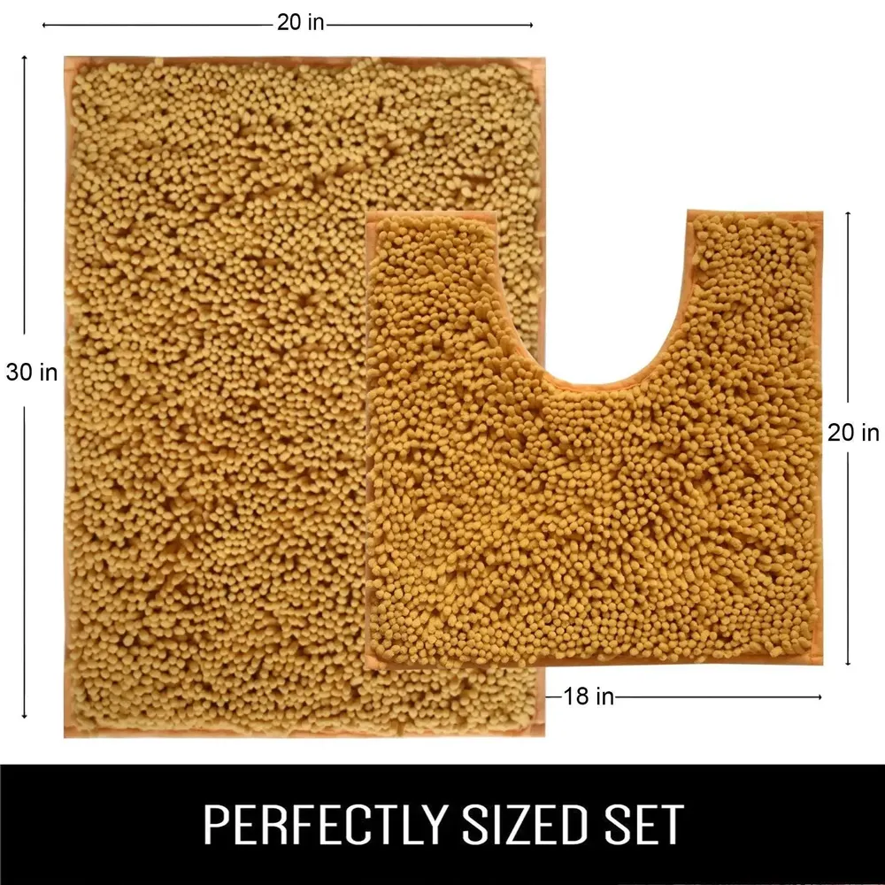 Lushomes Chenille Beeswax Bathmat Set with High Pile Microfiber