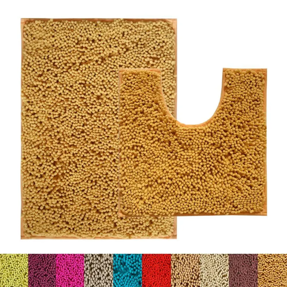 Lushomes Chenille Beeswax Bathmat Set with High Pile Microfiber