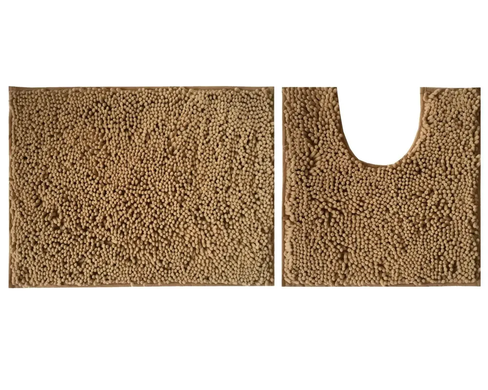 Lushomes Chenille Croissant Synthetic No-Slip Bath Mat Set