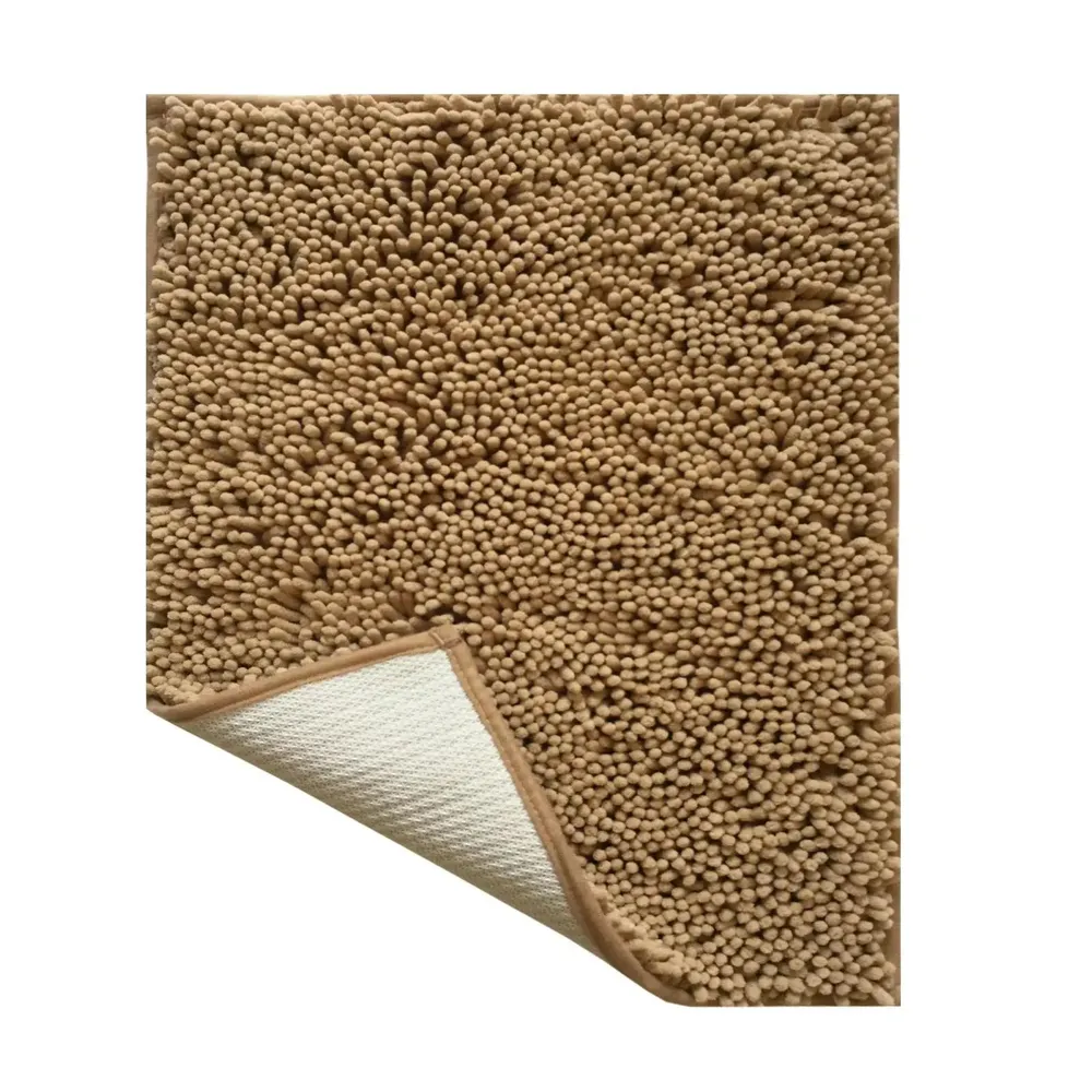 Lushomes Chenille Croissant Synthetic No-Slip Bath Mat Set