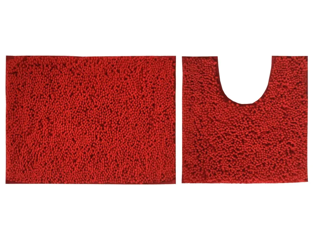 Lushomes Chenille Rococco Red No-Slip 2200 GSM Bathmat Set