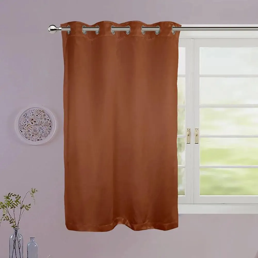 Lushomes Chocolate Brown Satin Plain Window Curtain with 8 Metal Eyelets