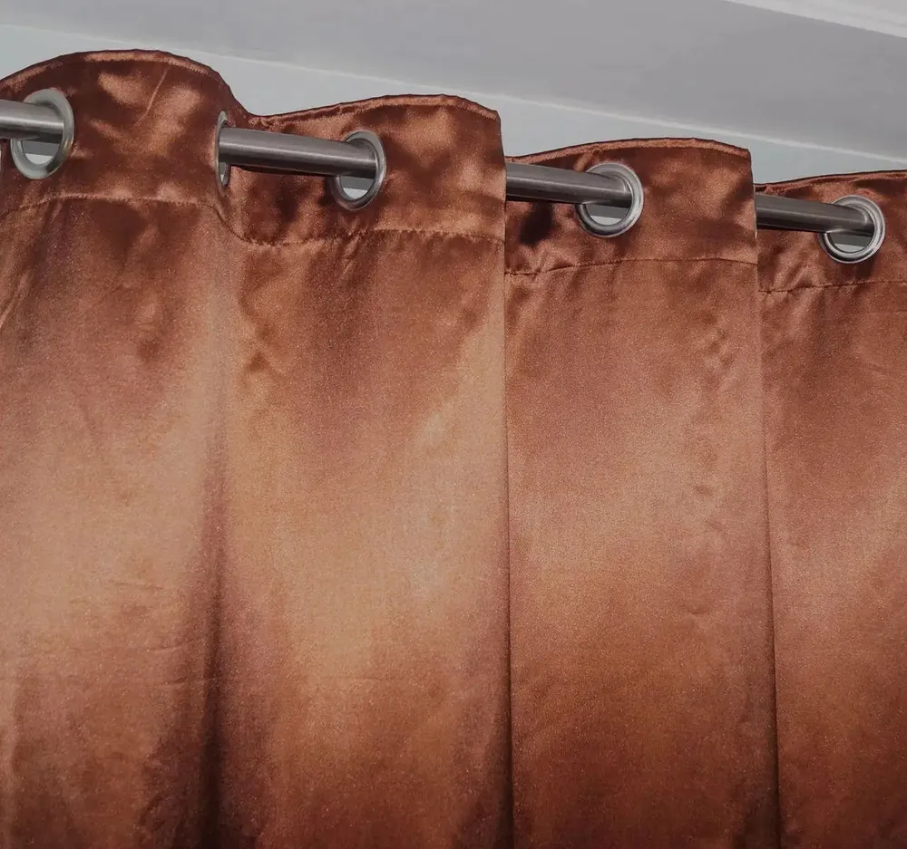 Lushomes Chocolate Brown Satin Plain Window Curtain with 8 Metal Eyelets