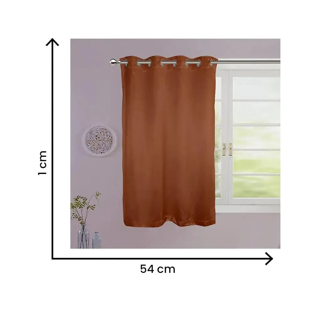 Lushomes Chocolate Brown Satin Plain Window Curtain with 8 Metal Eyelets