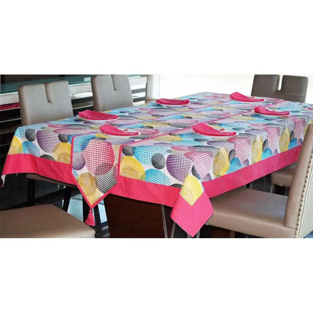Lushomes Circles Printed 6 Seater Small Cotton Table Linen Set (Pack of 8)