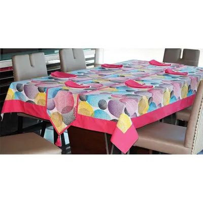 Lushomes Circles Printed 6 Seater Small Cotton Table Linen Set (Pack of 8)