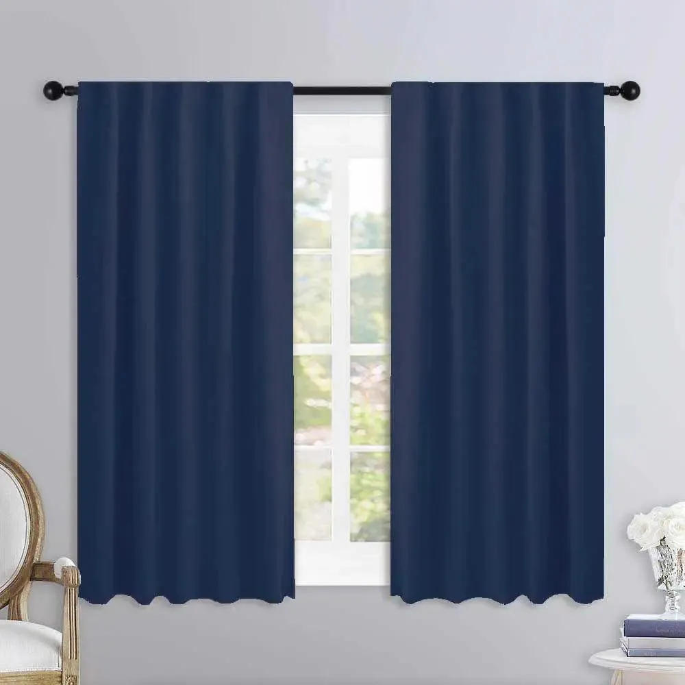 Lushomes Cotton Navy Blue Rod Pocket Drapes for Window