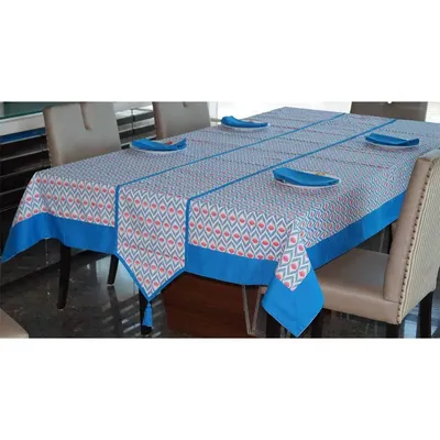 Lushomes Diamond Printed 6 Seater Small Cotton Table Linen Set (Pack of 8)