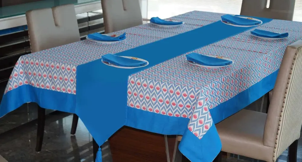 Lushomes Diamond Printed 6 Seater Small Cotton Table Linen Set (Pack of 8)