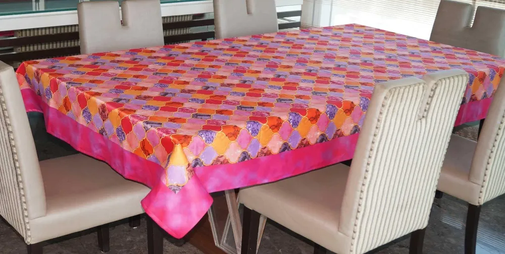 Lushomes Digital Printed Pink Themed Table Cover for 6 Seater (Pack of 1)
