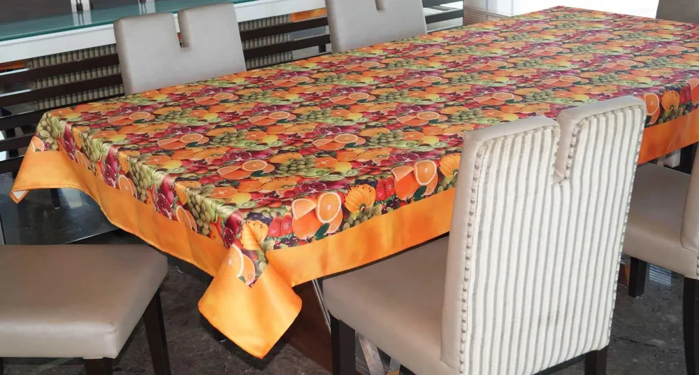 Lushomes Digital Printed Yellow Themed Table Cover for 6 Seater (Pack of 1)