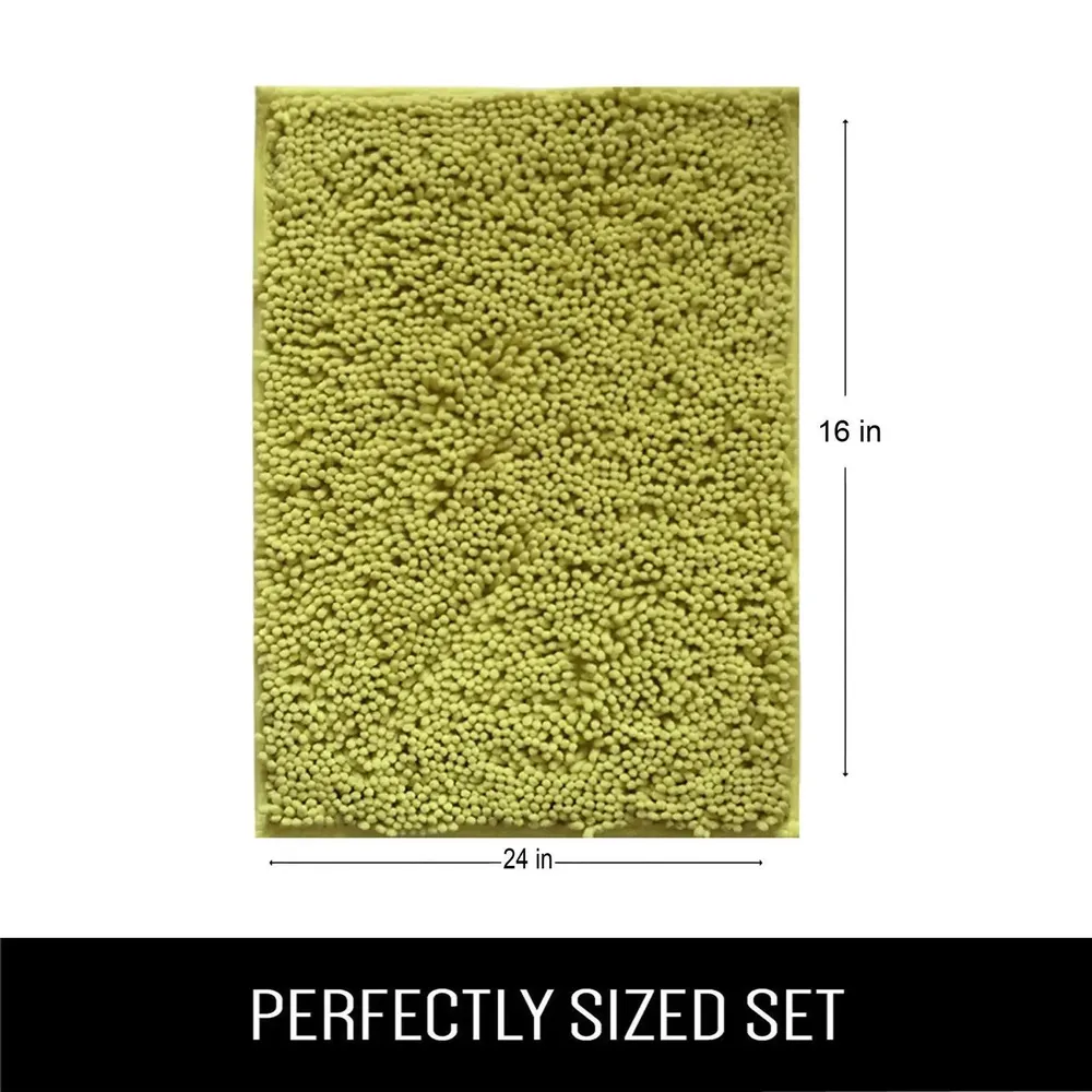 Lushomes Green No-Slip 2200 GSM Bathmat with High-Pile Microfiber