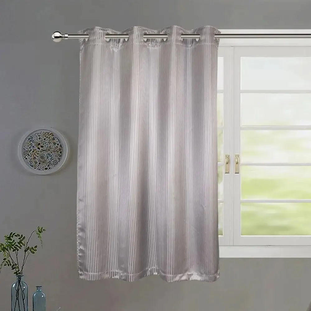 Lushomes Grey Satin Striped Blackout Window Curtain
