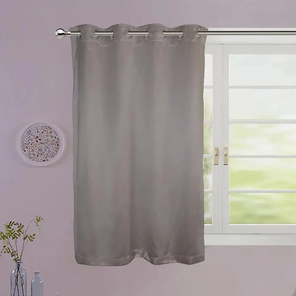 Lushomes Grey Satin Window Curtain with 8 Metal Eyelets