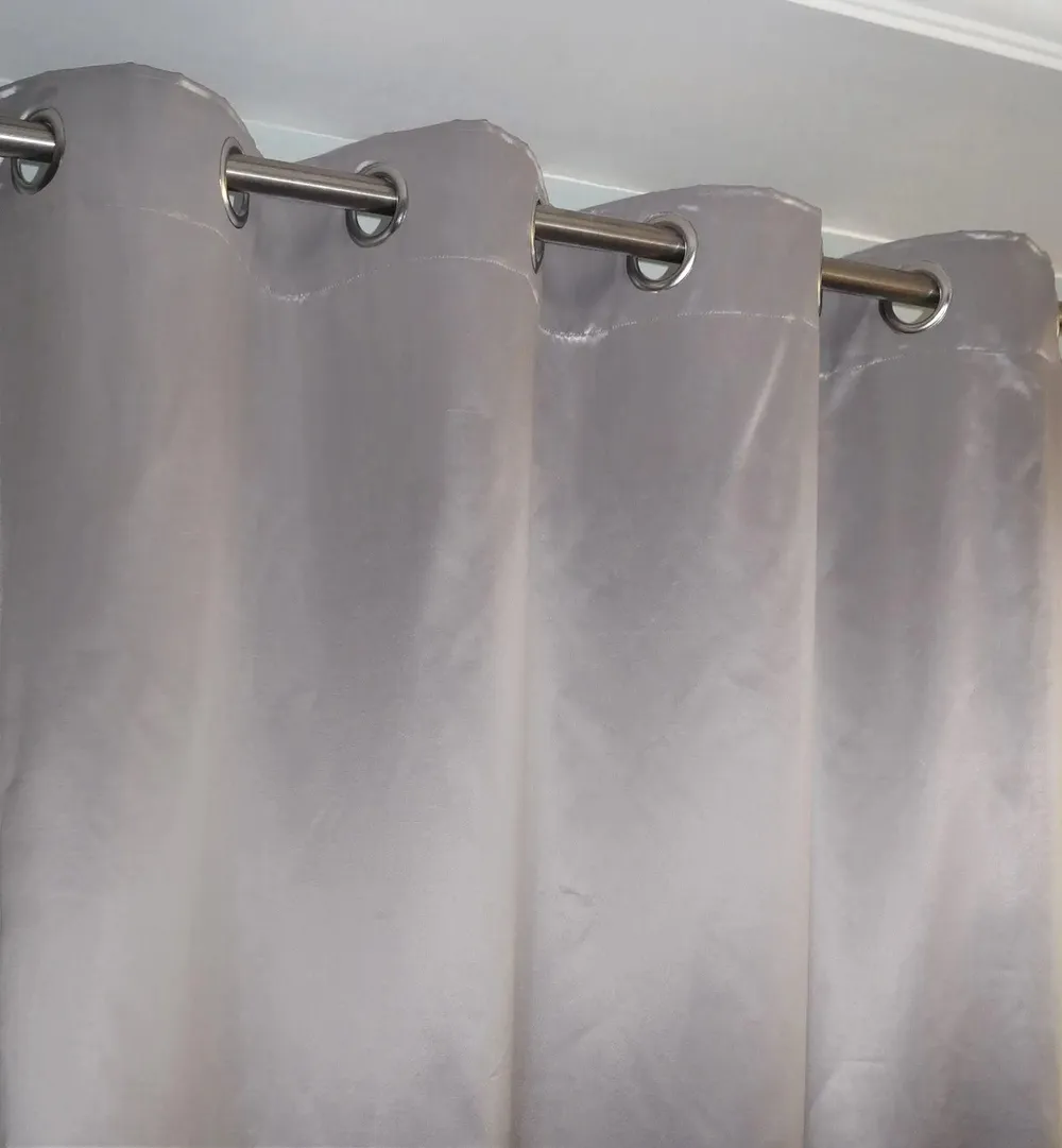 Lushomes Grey Satin Window Curtain with 8 Metal Eyelets