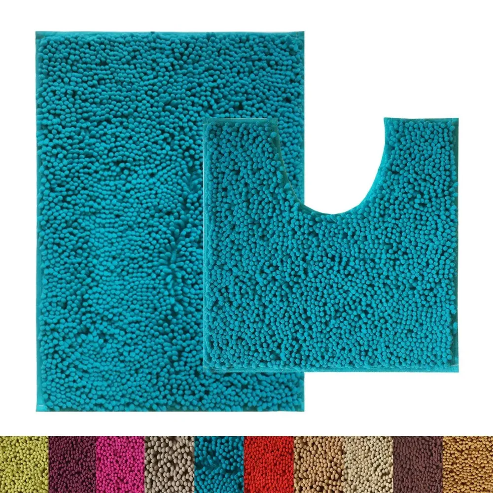 Lushomes High Pile Microfiber Bathroom Rug Set with Synthetic Backing