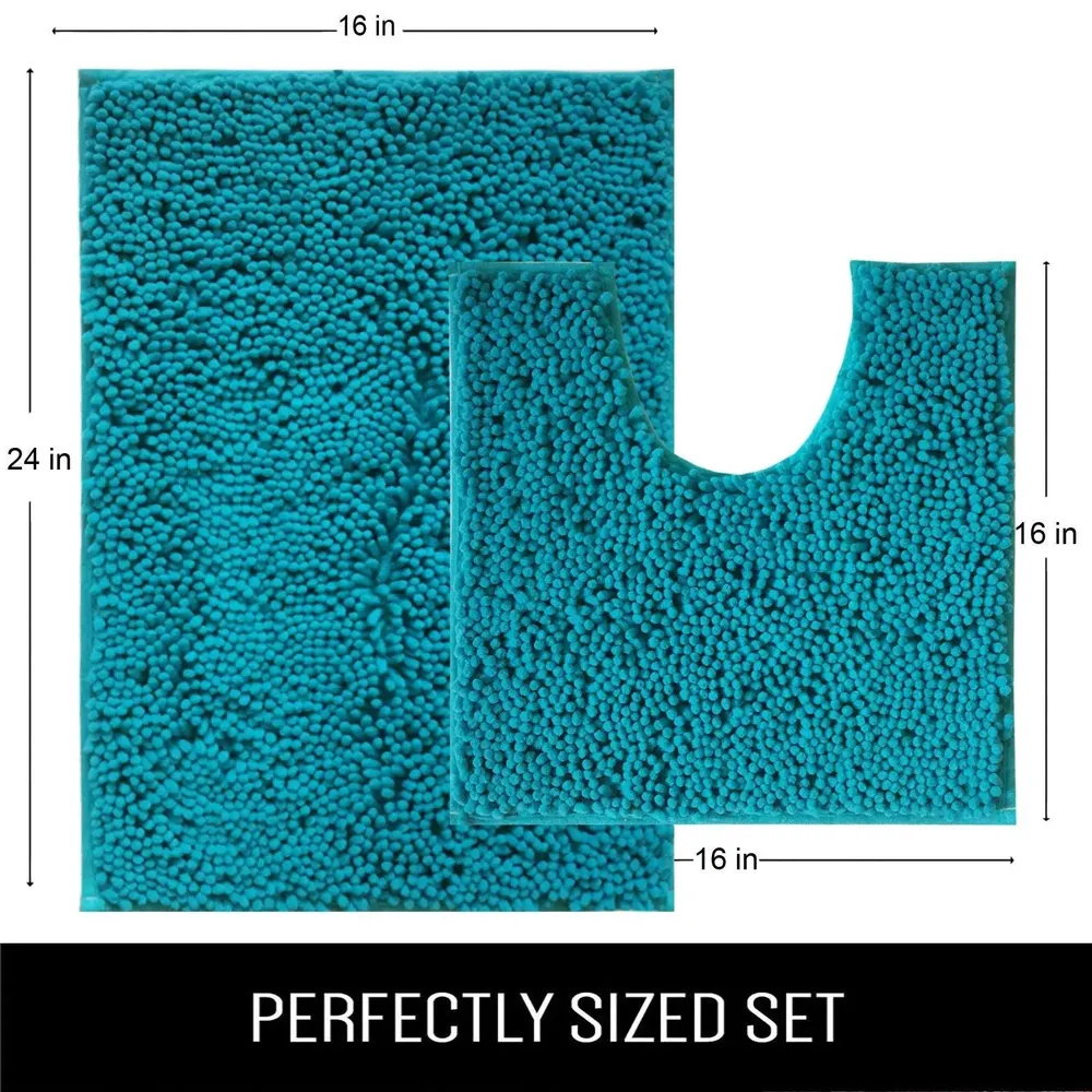 Lushomes High Pile Microfiber Bathroom Rug Set with Synthetic Backing