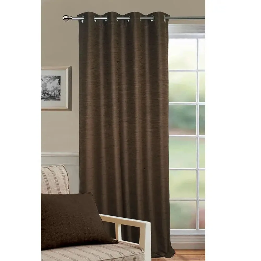 Lushomes High-Quality Brown Matka Silk Curtain for Long Door (Pack of 1)