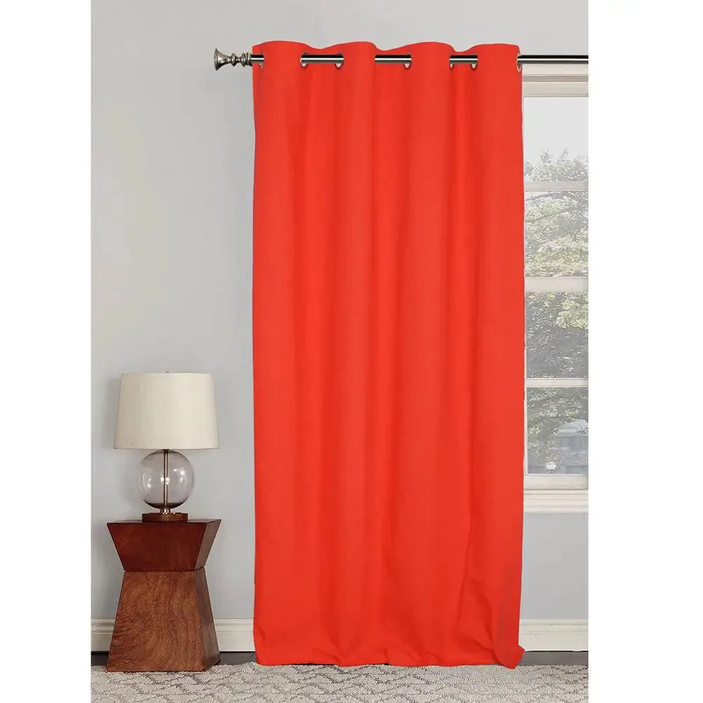 Lushomes Light Red Plain Cotton Curtains with 8 Eyelets for Long Door (Pack of 1)