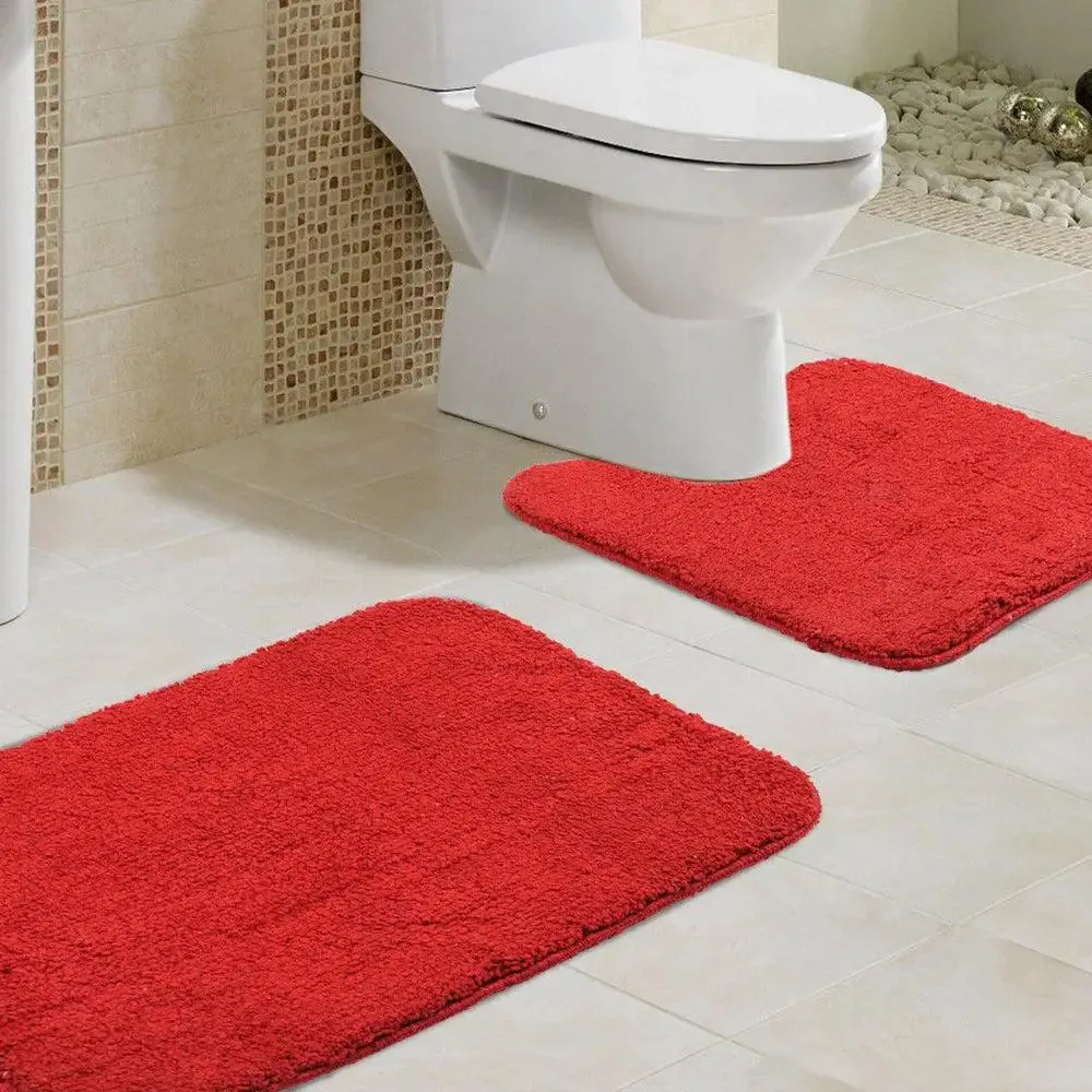 Lushomes Maroon Thick 1800 GSM Bathmat Set with High Pile Microfiber