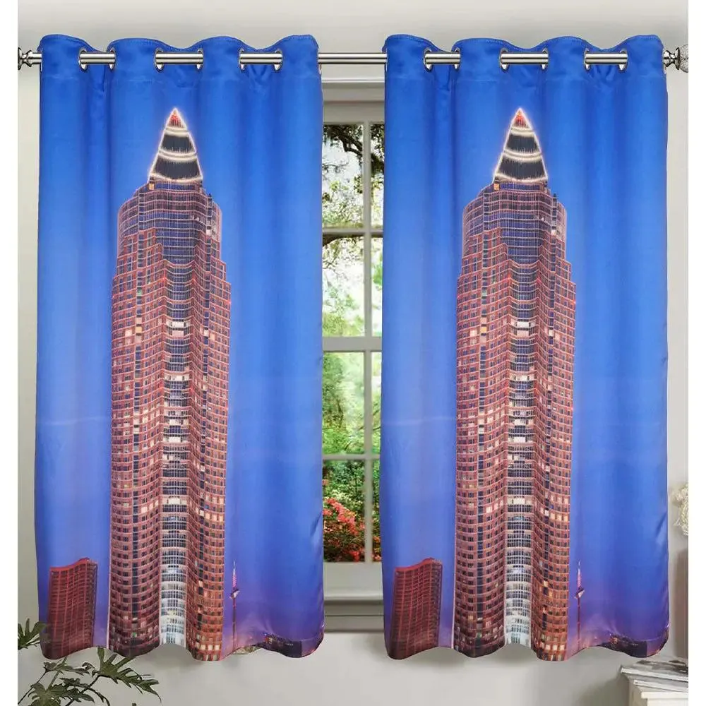 Lushomes Multicolour 3D Printed Frankfurt Window Curtain with Eyelets