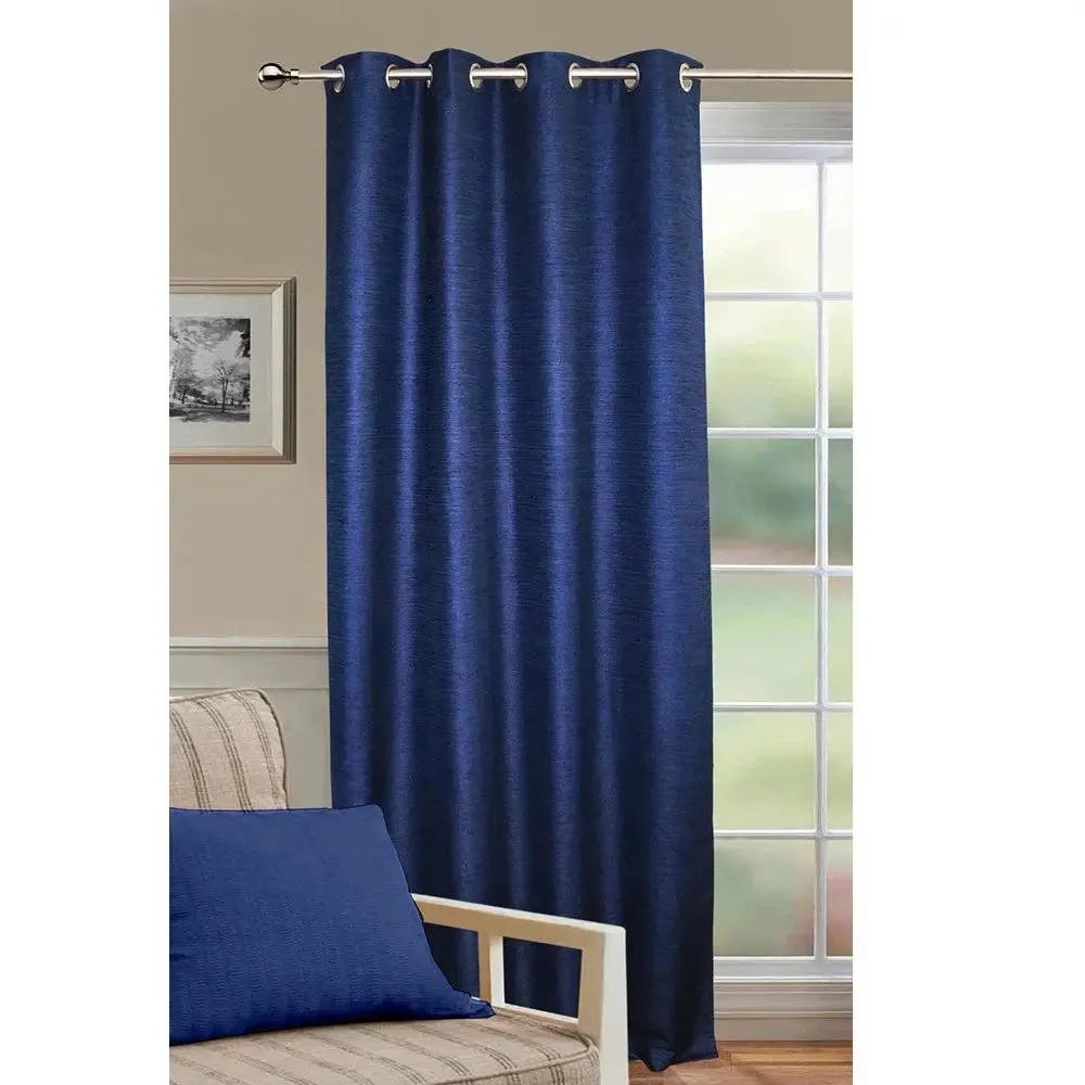 Lushomes Navy Blue Matka Silk Curtain for Long Door (Pack of 1)