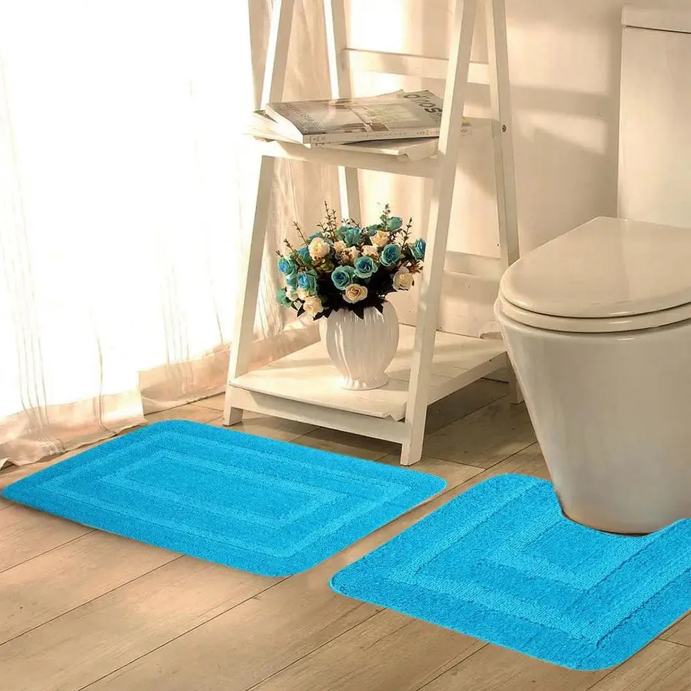 Lushomes Non-Slip Microfiber Turquoise XL Bathroom Mat Set