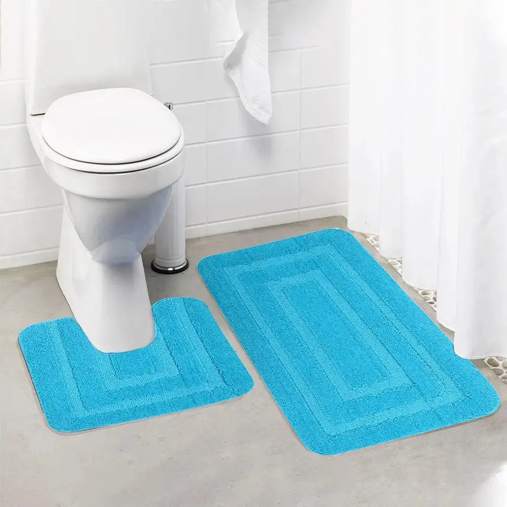 Lushomes Non-Slip Microfiber Turquoise XL Bathroom Mat Set