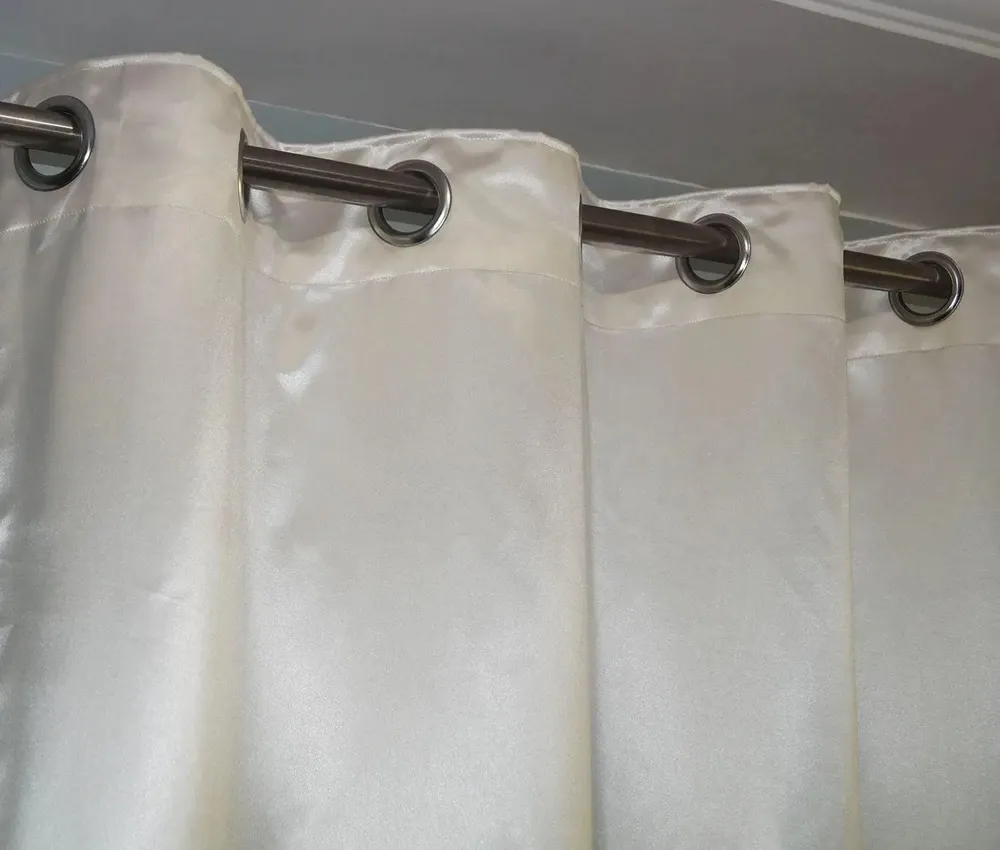 Lushomes Off-White Satin Window Curtain with Metal Eyelets