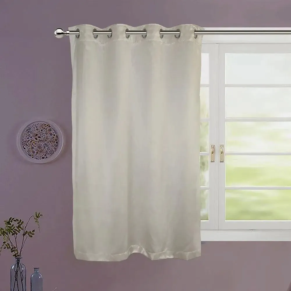 Lushomes Off-White Satin Window Curtain with Metal Eyelets
