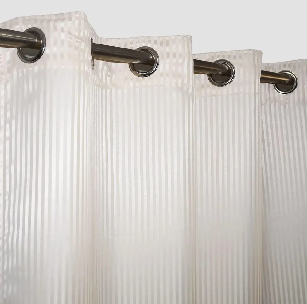 Lushomes Off-White Striped Blackout Window Curtain with 8 Metal Eyelets