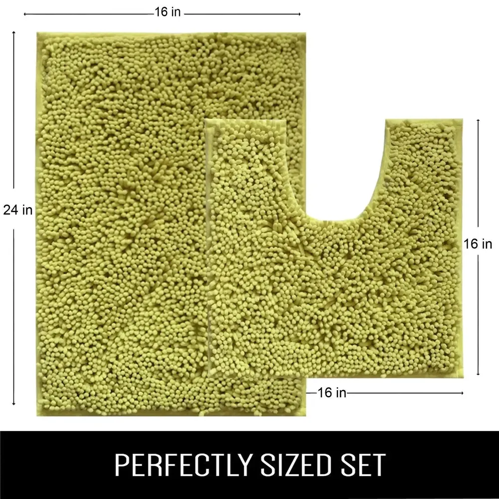 Lushomes Olive Green Slip Resistant Bathmat Set