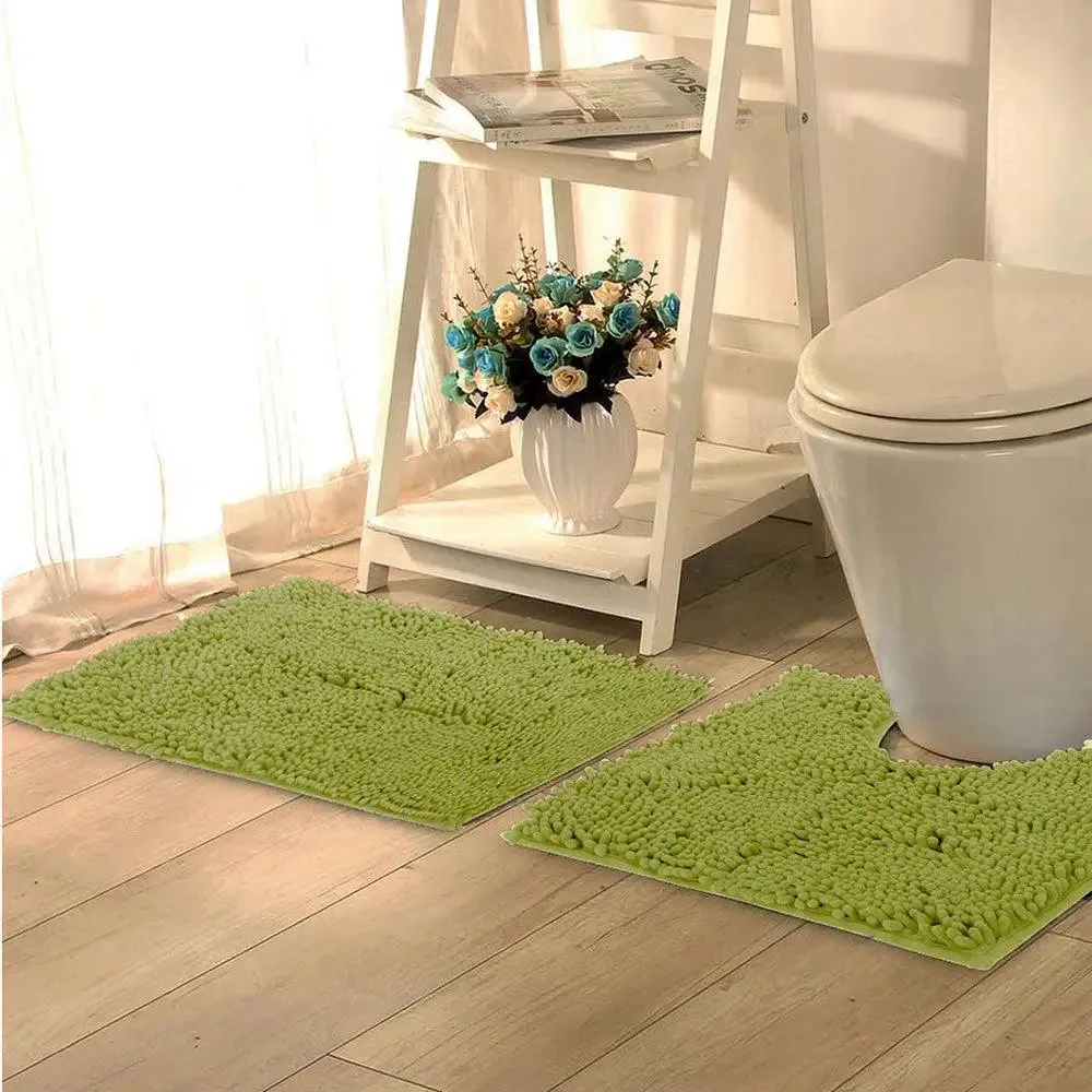 Lushomes Olive Green Slip Resistant Bathmat Set