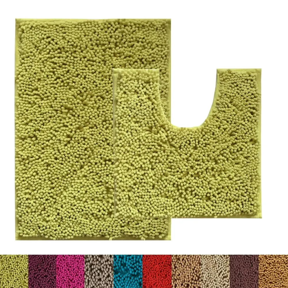 Lushomes Olive Green Slip Resistant Bathmat Set