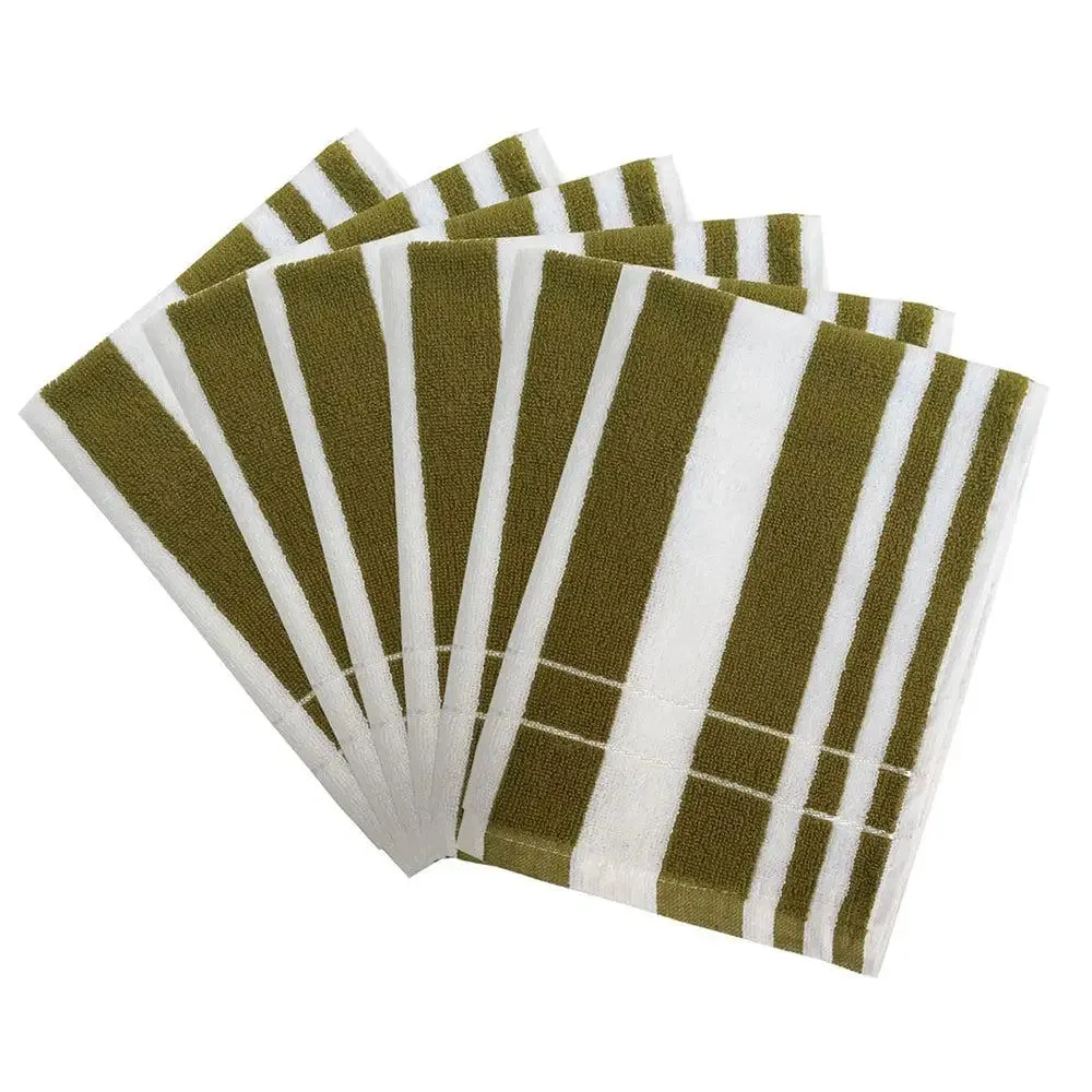 Lushomes Olive Green Striped Hand Towel Set (Pack of 6)