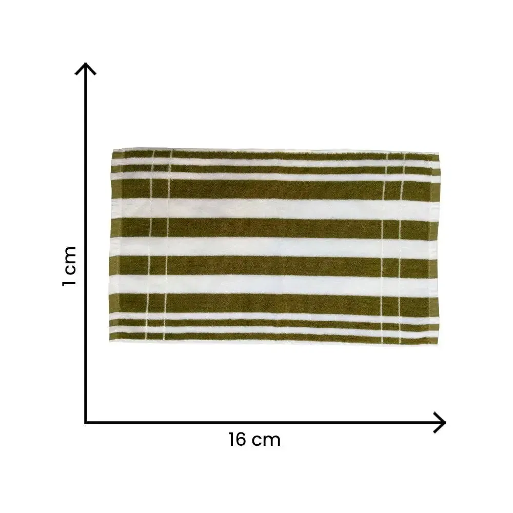 Lushomes Olive Green Striped Hand Towel Set (Pack of 6)