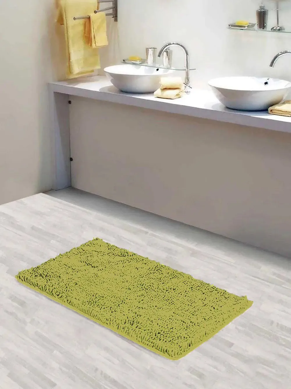 Lushomes Olive Green Synthetic Non-Slip Bath Mat