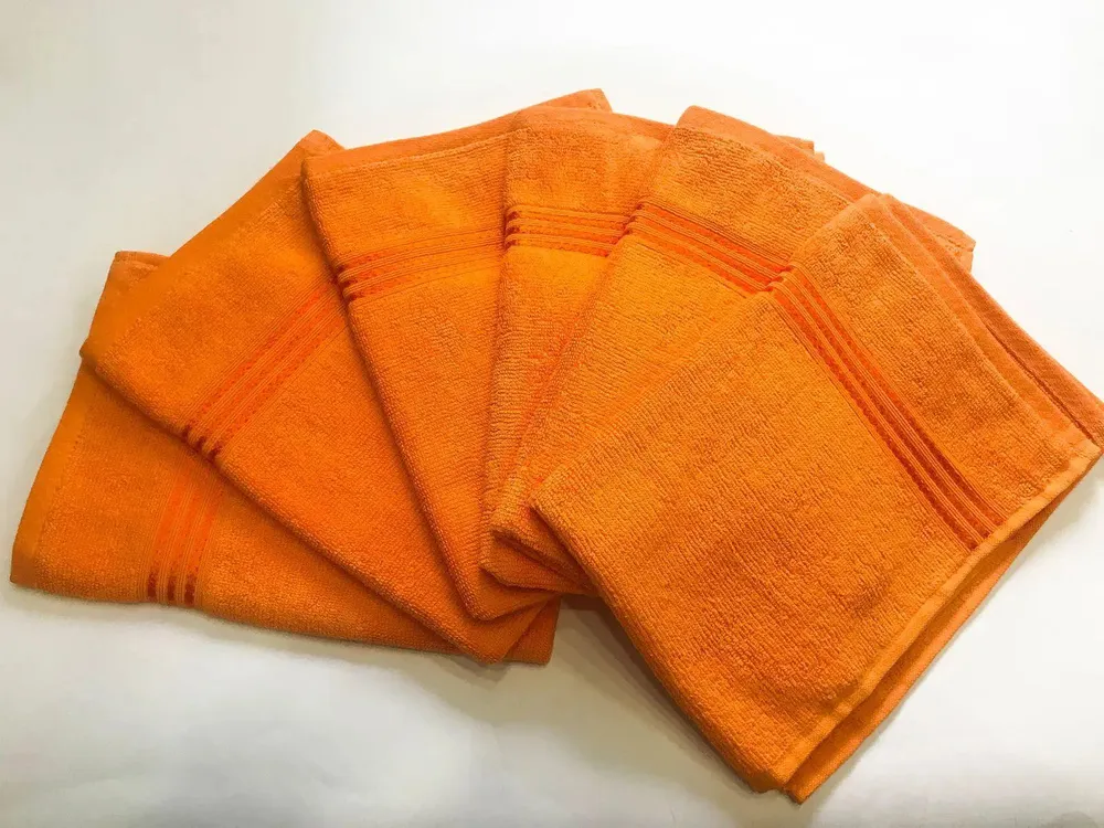 Lushomes Orange Cotton Super-Soft Hand Towel Set (Pack of 6)