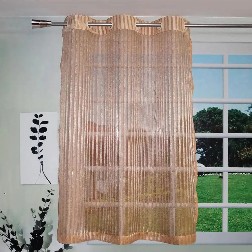 Lushomes Orange Sheer Curtain with Stripes for Windows