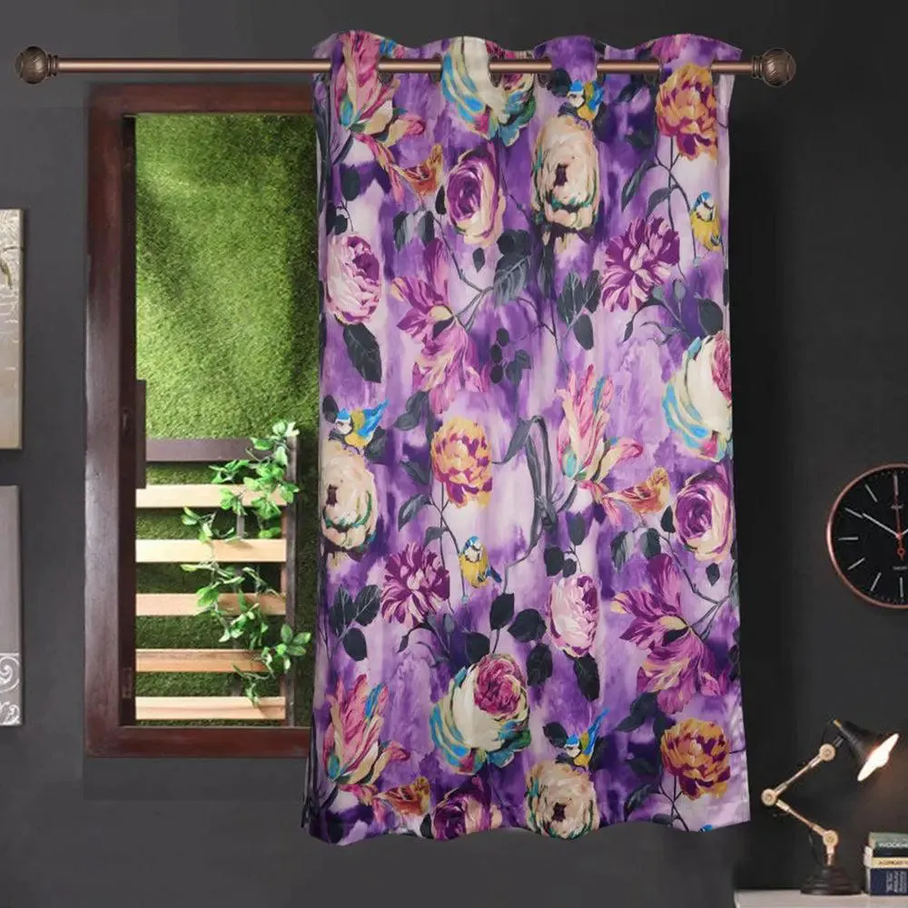 Lushomes Polyester 3D Purple Blackout Window Curtain