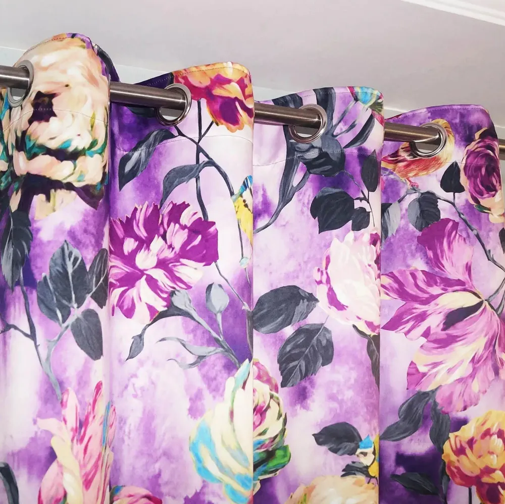 Lushomes Polyester 3D Purple Blackout Window Curtain