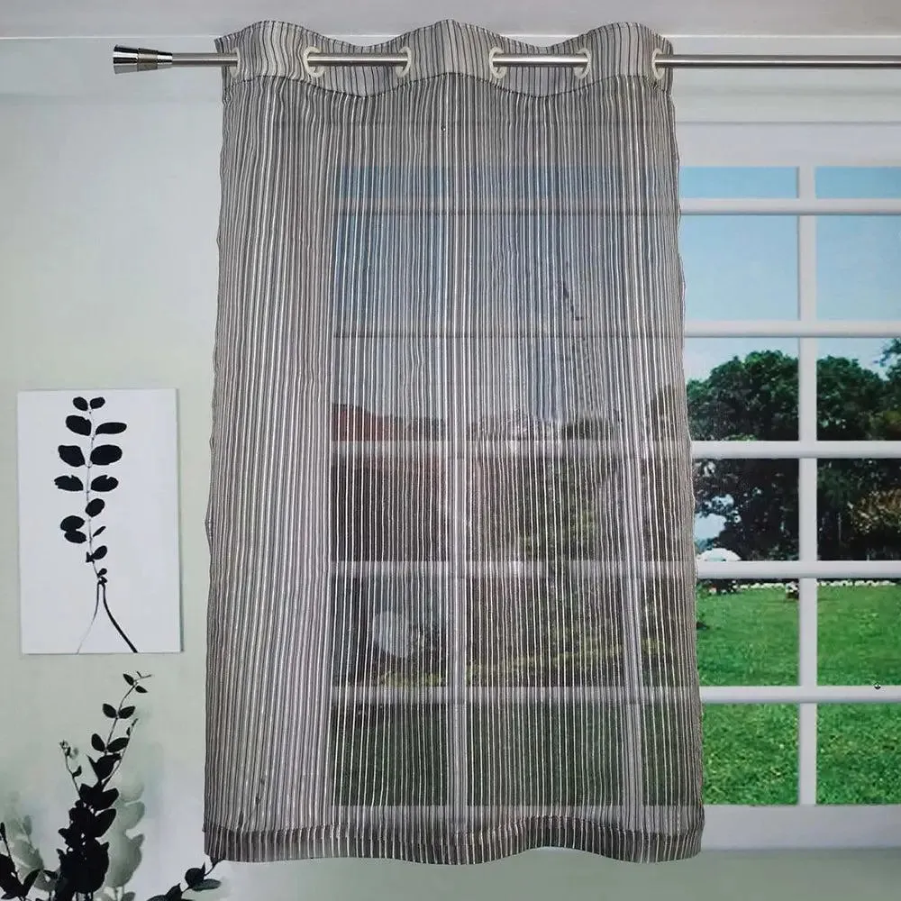 Lushomes Polyester Black Sheer Window Curtain with Stripes