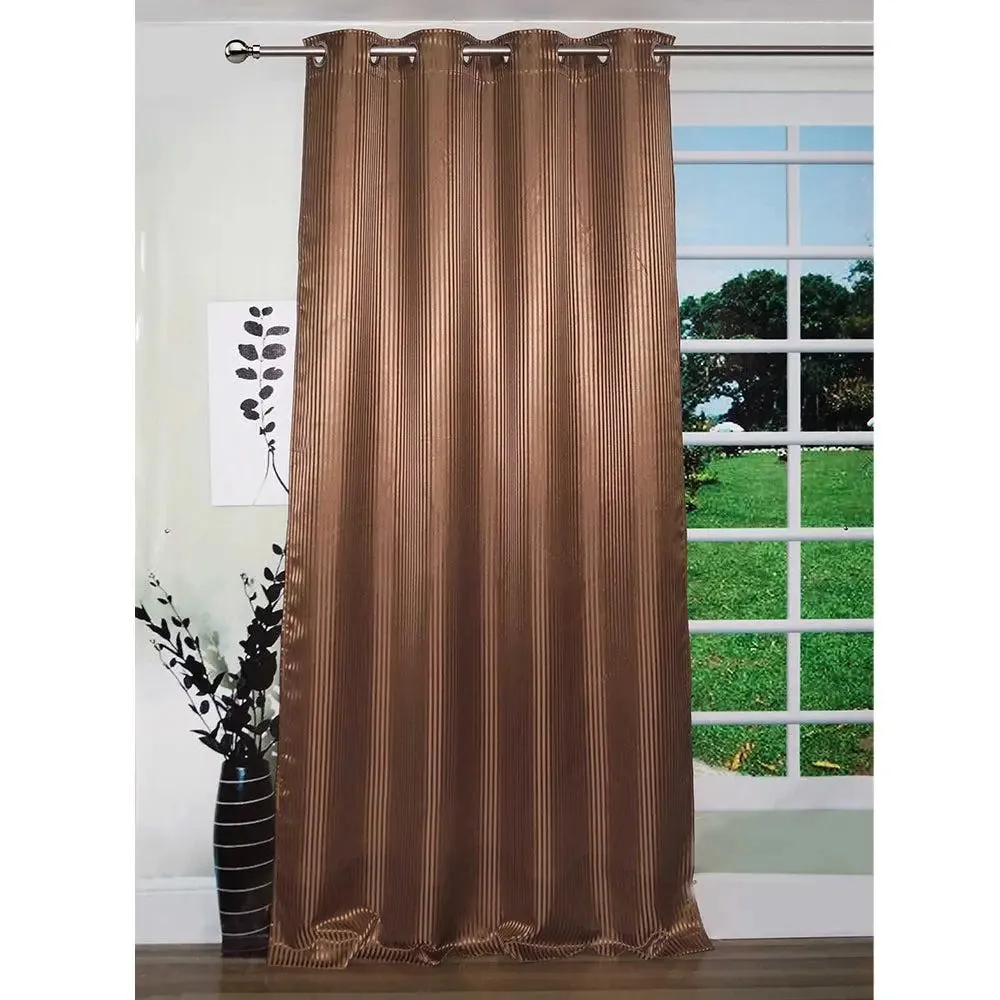 Lushomes Polyester Brown Satin Striped Blackout Long Door Curtain with 8 Metal Eyelets (54 x 108 inches, Single pc)