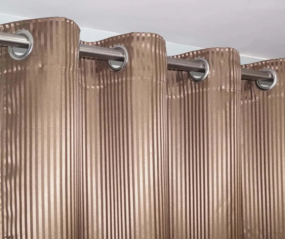 Lushomes Polyester Brown Satin Striped Blackout Long Door Curtain with 8 Metal Eyelets (54 x 108 inches, Single pc)