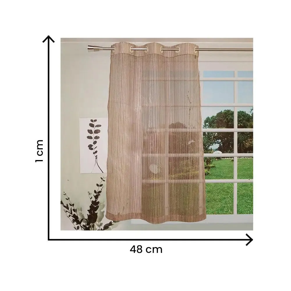 Lushomes Polyester Brown Sheer Curtain with Stripes for Windows