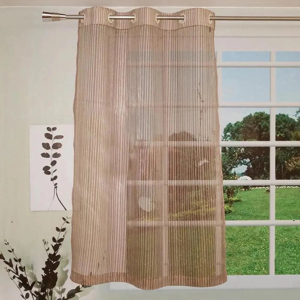 Lushomes Polyester Brown Sheer Curtain with Stripes for Windows
