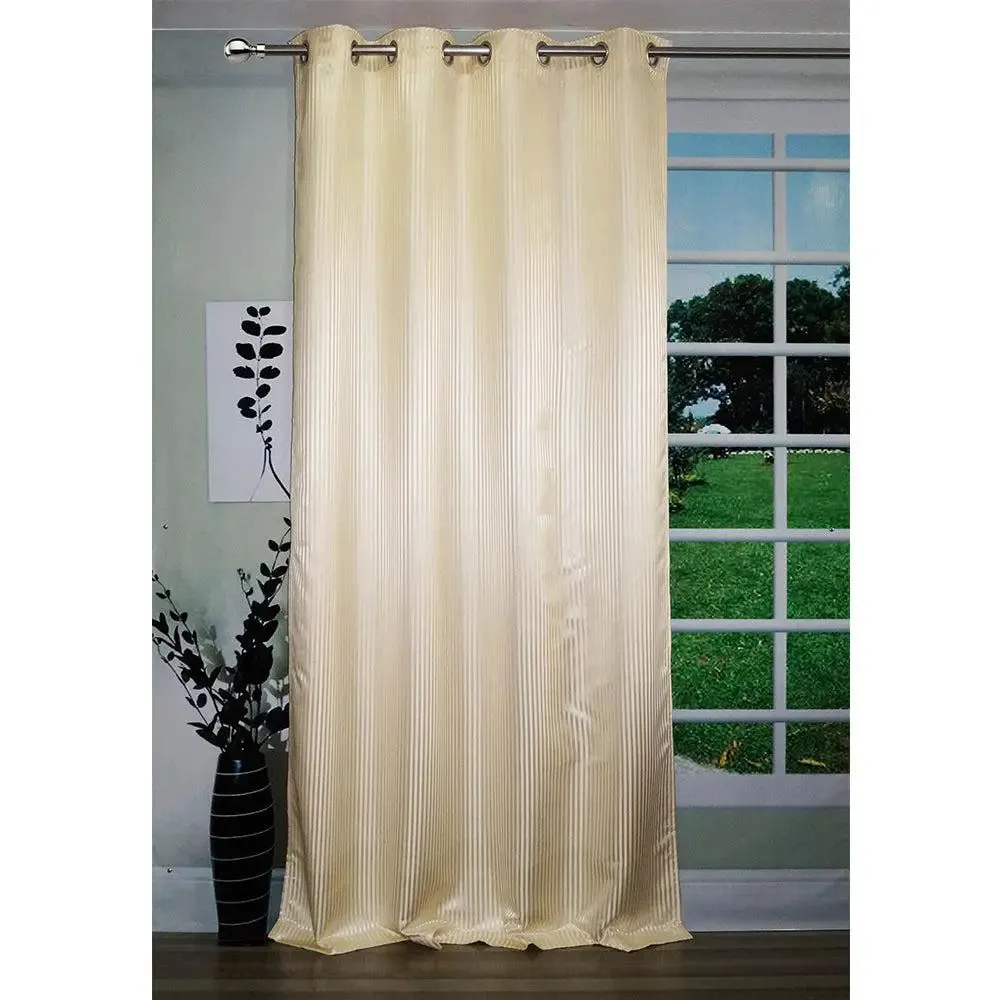 Lushomes Polyester Cream Satin Striped Blackout Long Door Curtain with 8 Metal Eyelets (54 x 108 inches, Single pc)