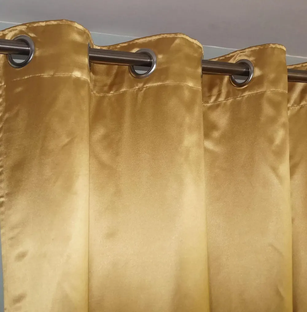 Lushomes Polyester Gold Satin Plain Long Door Curtain with 8 Metal Eyelets (54 x 108 inches, Single pc)