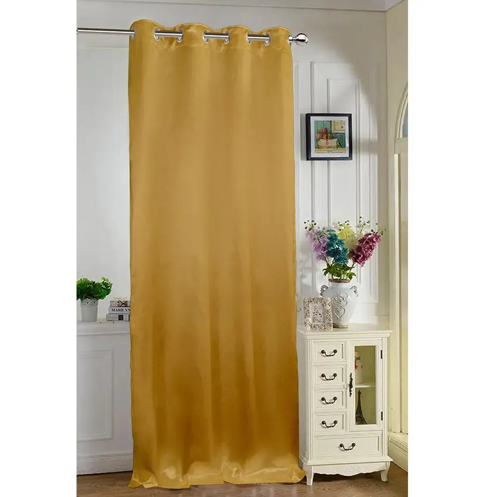 Lushomes Polyester Gold Satin Plain Long Door Curtain with 8 Metal Eyelets (54 x 108 inches, Single pc)